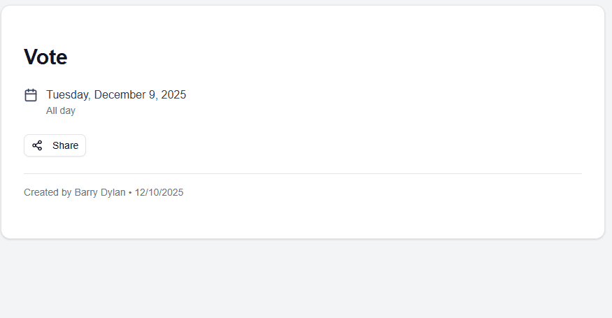 Event calendar screenshot