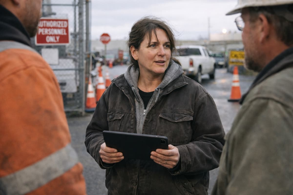 Union steward engaging with workers on site